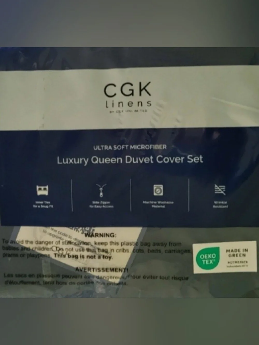 NEW CGK LINENS ULTRA SOFT MICROFIBER LUXURY QUEEN DUVET COVER SET NAVY BLUE